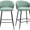 Tabourets de bar design en tissu effet velours texturé vert céladon et métal noir (lot de 2) ROSALIE