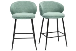 Tabourets de bar design en tissu effet velours texturé vert céladon et métal noir (lot de 2) ROSALIE