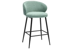 Tabourets de bar design en tissu effet velours texturé vert céladon et métal noir (lot de 2) ROSALIE