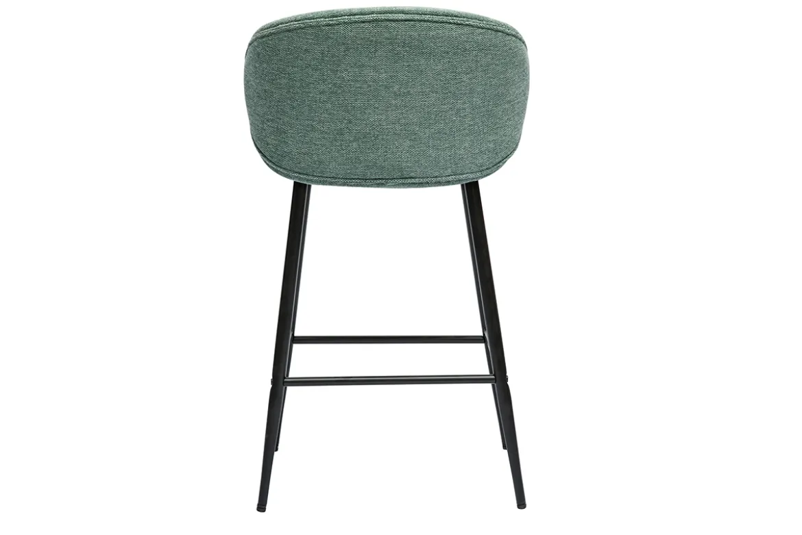 Tabourets de bar design en tissu effet velours texturé vert céladon et métal noir (lot de 2) ROSALIE