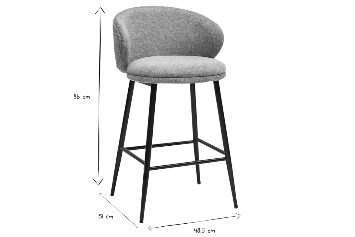 Tabourets de bar design en tissu effet velours texturé vert céladon et métal noir (lot de 2) ROSALIE