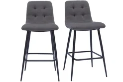 Tabourets de bar design en tissu gris et métal H65 cm (lot de 2) ESCAPE