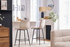Tabourets de bar design en velours taupe H65 cm (lot de 2) MAXWELL
