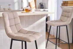 Tabourets de bar design en velours taupe H65 cm (lot de 2) MAXWELL