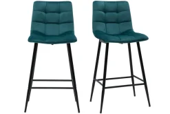 Tabourets de bar design en velours bleu pétrole H65 cm (lot de 2) MAXWELL