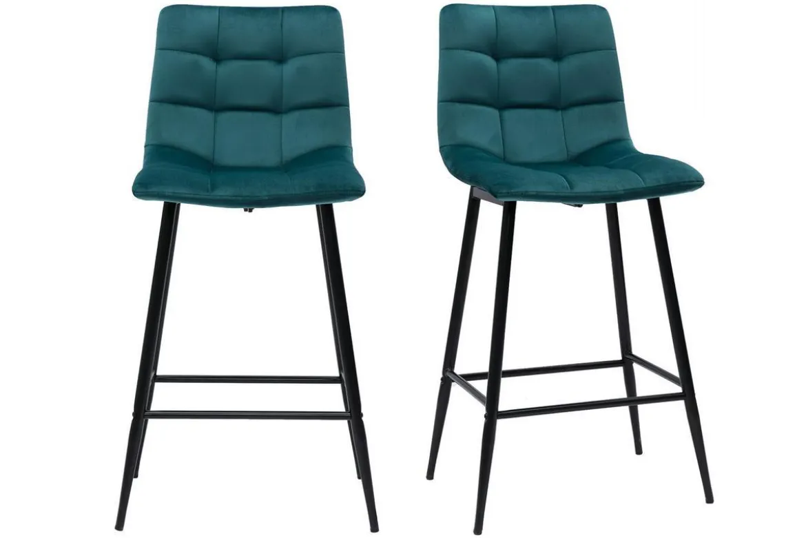 Tabourets de bar design en velours bleu pétrole H65 cm (lot de 2) MAXWELL