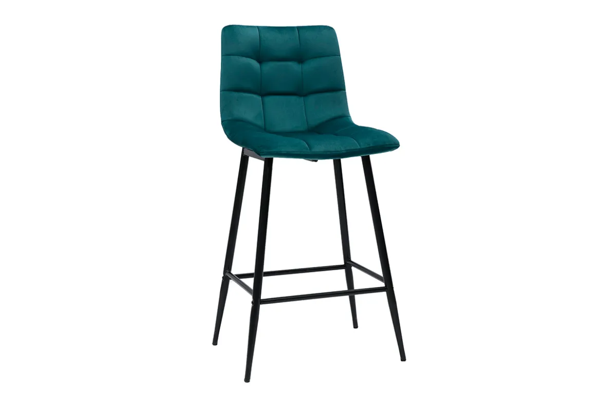 Tabourets de bar design en velours bleu pétrole H65 cm (lot de 2) MAXWELL