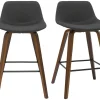 Tabourets de bar design gris foncé et noyer H65 cm (lot de 2) NONIE
