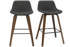 Tabourets de bar design gris foncé et noyer H65 cm (lot de 2) NONIE