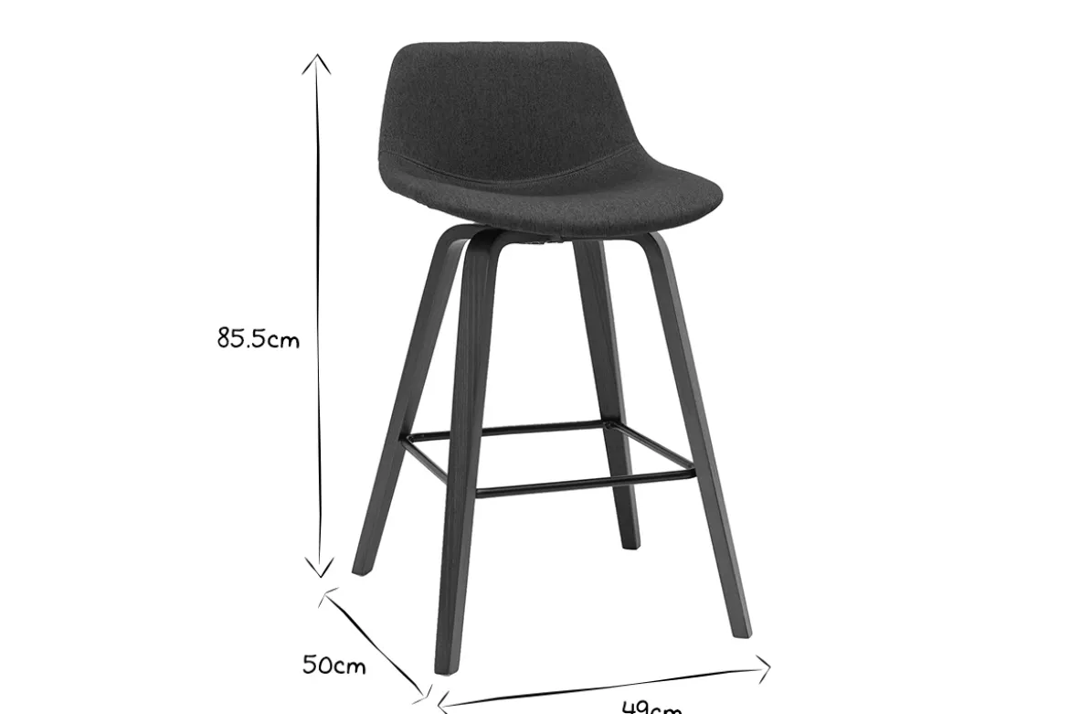 Tabourets de bar design gris foncé et noyer H65 cm (lot de 2) NONIE