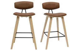 Tabourets de bar design marron et bois clair H69 cm (lot de 2) VASCO