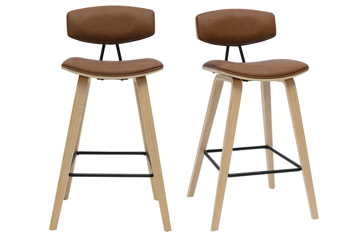 Tabourets de bar design marron et bois clair H69 cm (lot de 2) VASCO