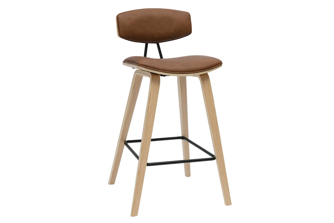 Tabourets de bar design marron et bois clair H69 cm (lot de 2) VASCO
