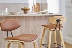 Tabourets de bar design marron et bois clair H69 cm (lot de 2) VASCO