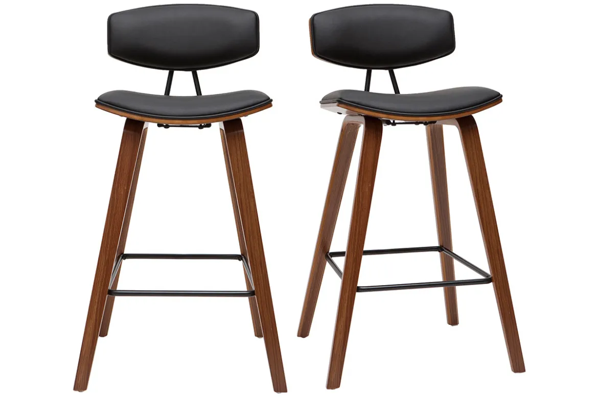 Tabourets de bar design noir et bois foncé H69 cm (lot de 2) VASCO