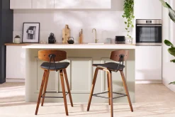 Tabourets de bar design noir et bois foncé H69 cm (lot de 2) VASCO