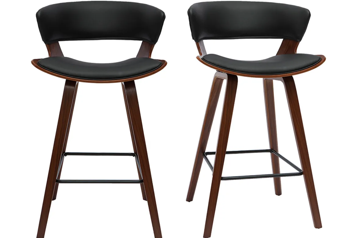 Tabourets de bar design noir et bois foncé H65 cm (lot de 2) SYRAH