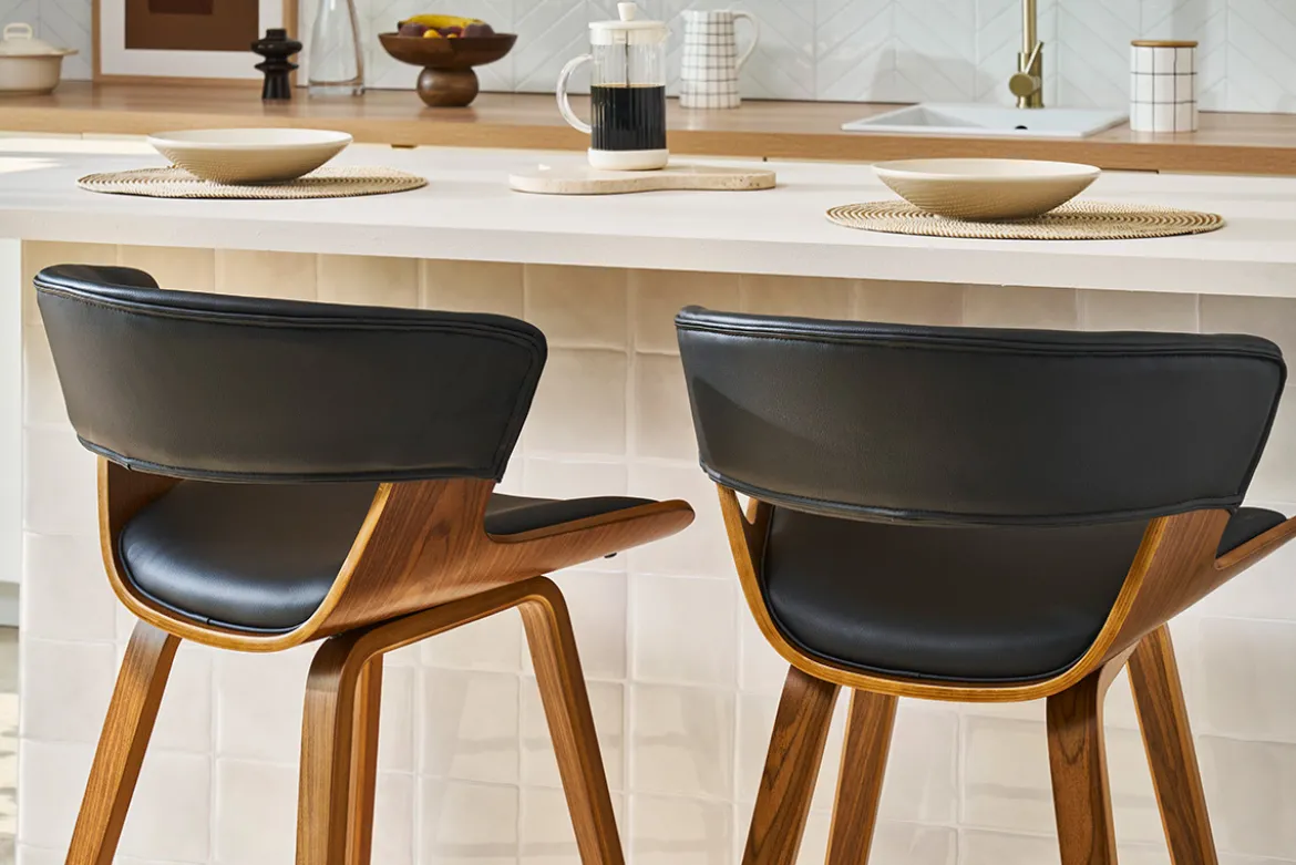 Tabourets de bar design noir et bois foncé H65 cm (lot de 2) SYRAH