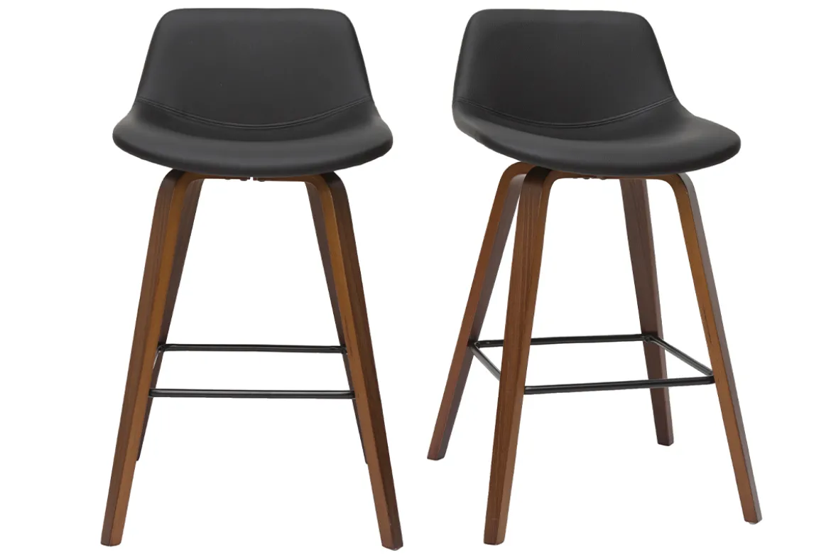 Tabourets de bar design noir et noyer H65 cm (lot de 2) NONIE