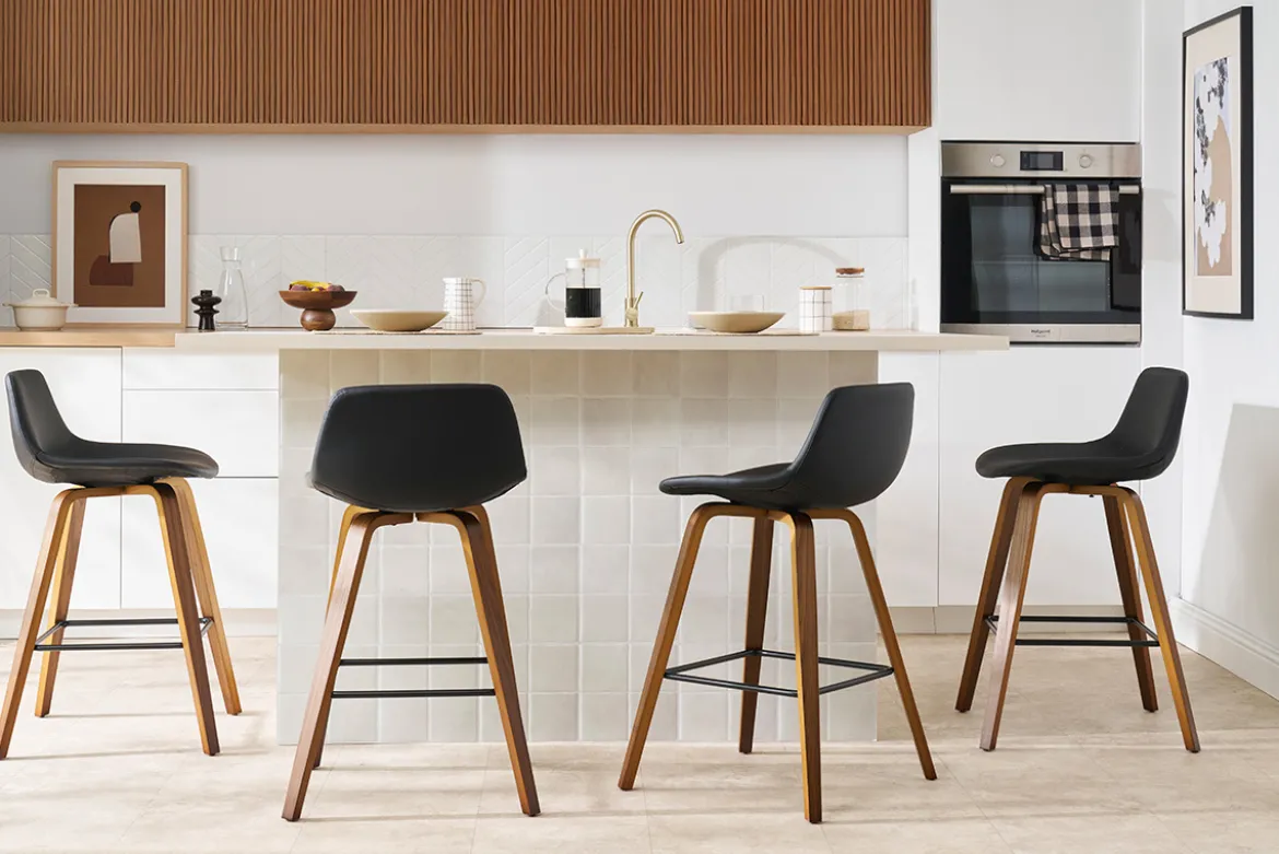 Tabourets de bar design noir et noyer H65 cm (lot de 2) NONIE