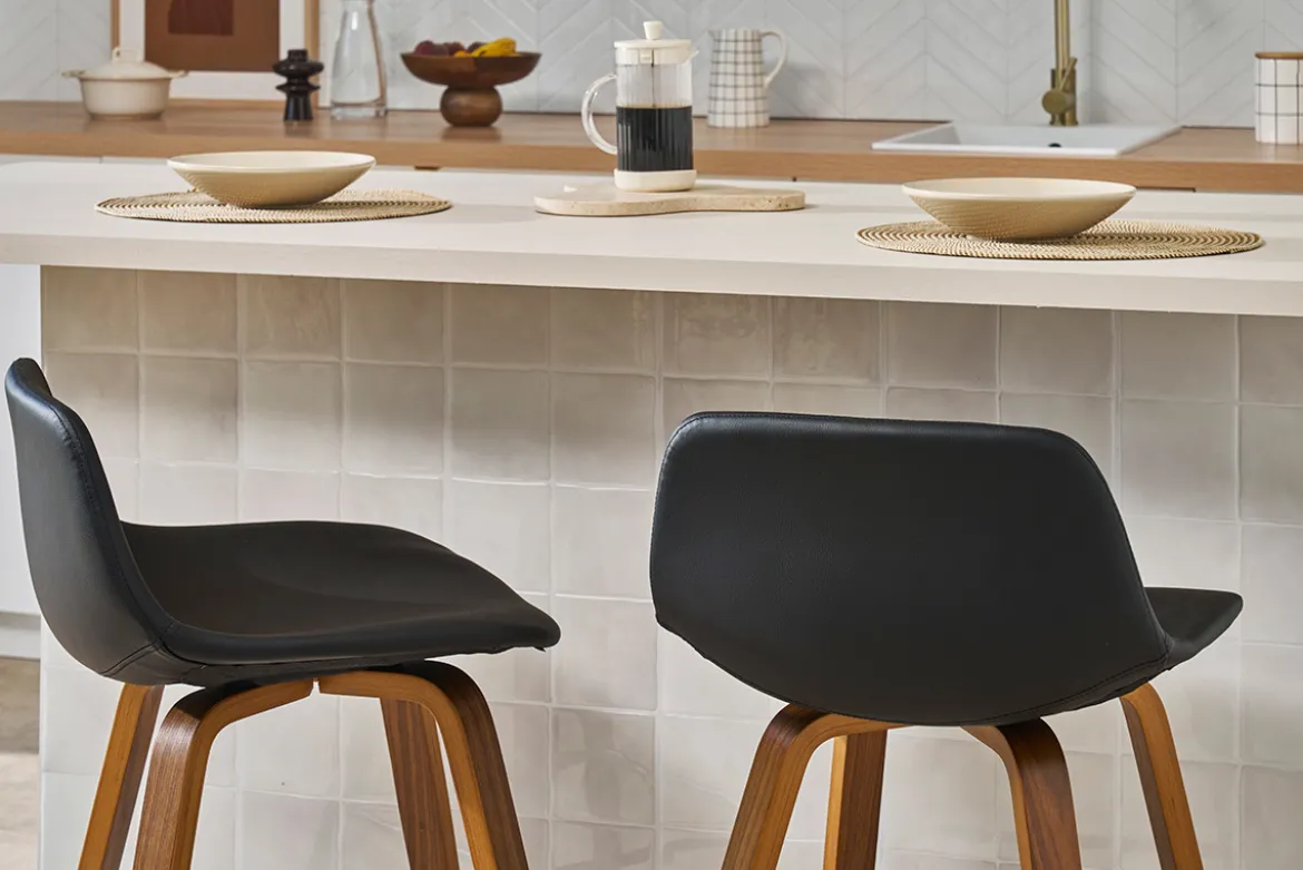 Tabourets de bar design noir et noyer H65 cm (lot de 2) NONIE