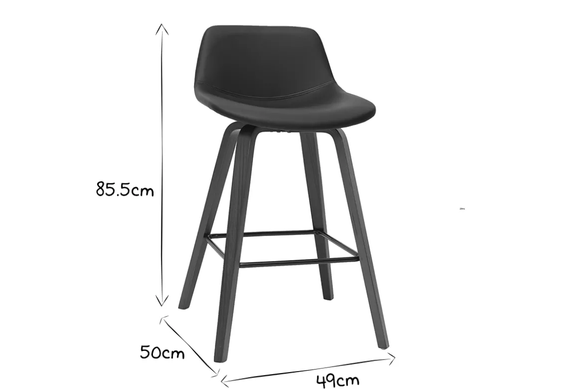 Tabourets de bar design noir et noyer H65 cm (lot de 2) NONIE