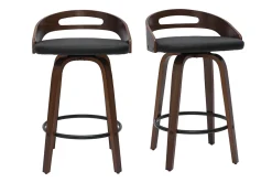 Tabourets de bar design noirs et bois foncé 65cm (lot de 2) MANO