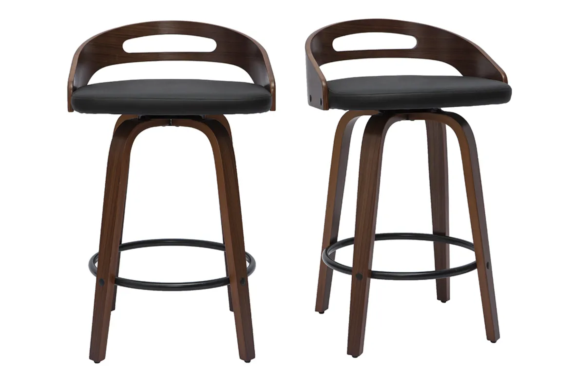 Tabourets de bar design noirs et bois foncé 65cm (lot de 2) MANO