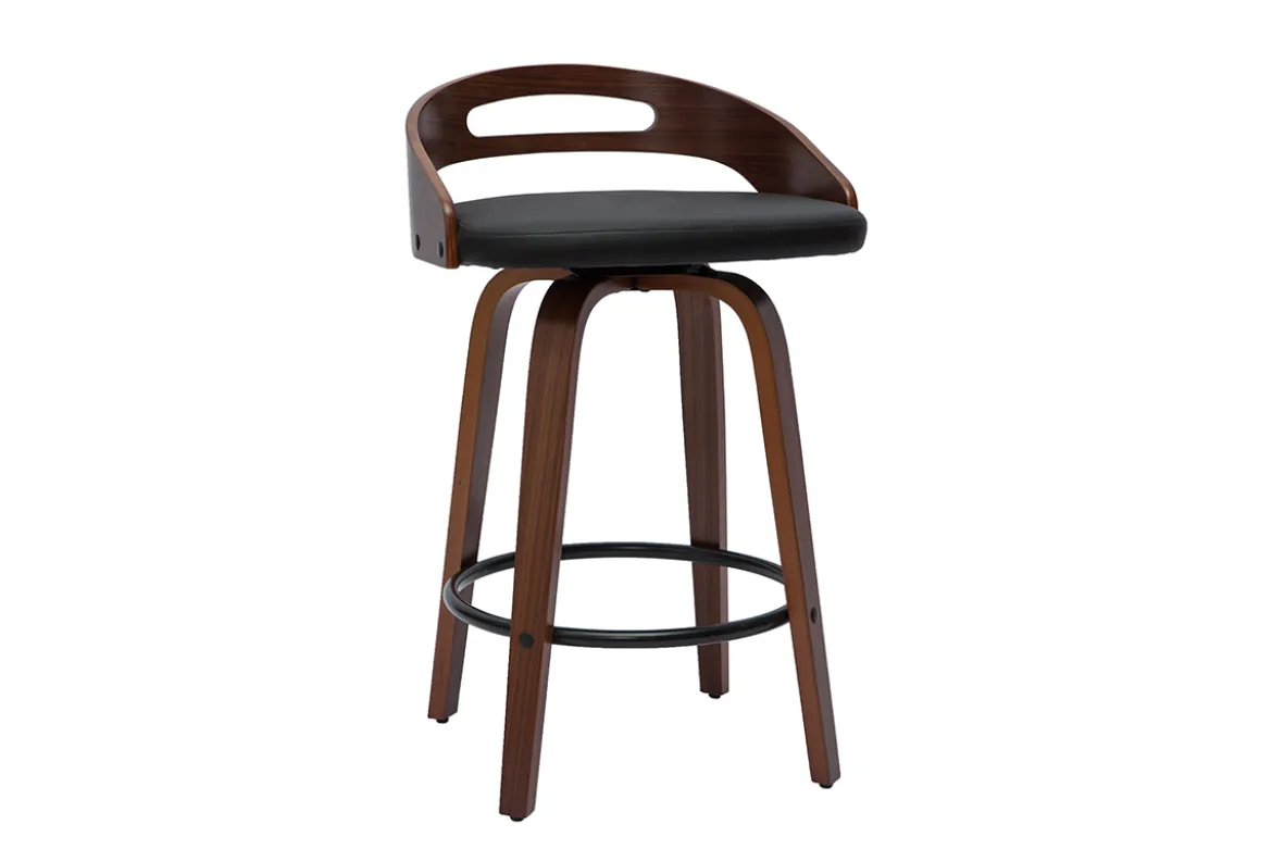 Tabourets de bar design noirs et bois foncé 65cm (lot de 2) MANO