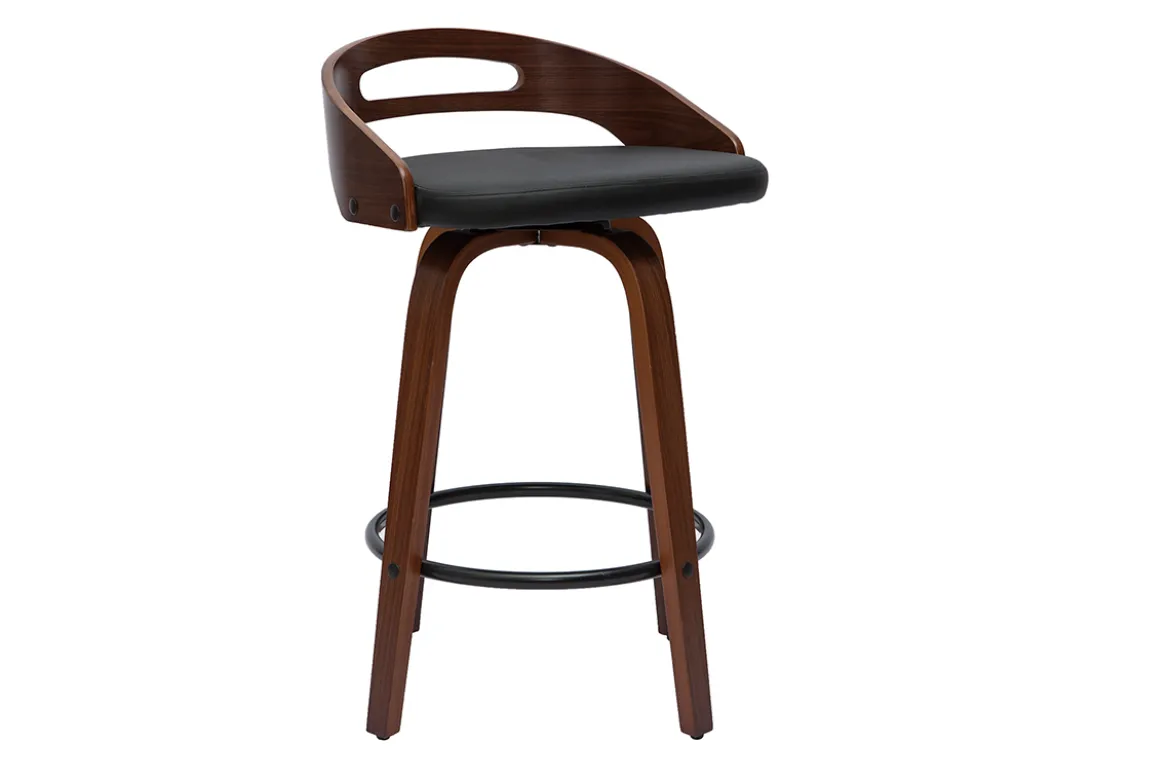 Tabourets de bar design noirs et bois foncé 65cm (lot de 2) MANO
