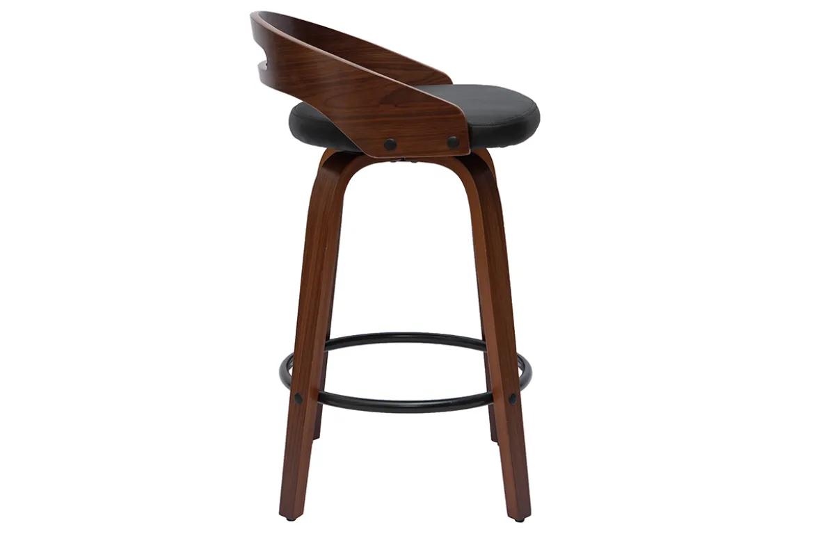 Tabourets de bar design noirs et bois foncé 65cm (lot de 2) MANO