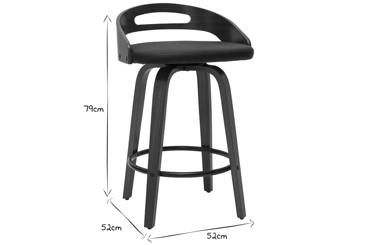 Tabourets de bar design noirs et bois foncé 65cm (lot de 2) MANO