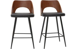 Tabourets de bar design noirs et noyer H66.5 (lot de 2) FALCOM