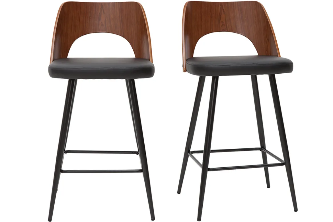 Tabourets de bar design noirs et noyer H66.5 (lot de 2) FALCOM