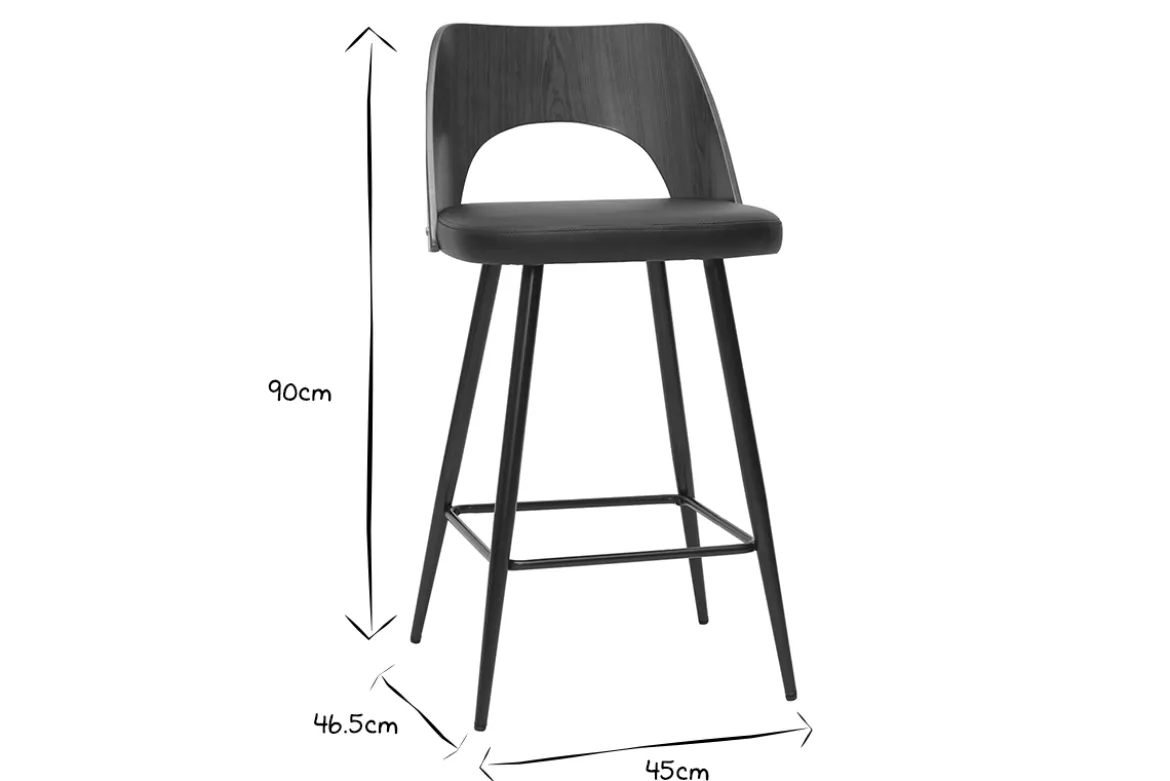 Tabourets de bar design noirs et noyer H66.5 (lot de 2) FALCOM