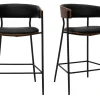 Tabourets de bar design noirs et bois foncé noyer H66.5 cm (lot de 2) DANTE