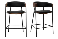 Tabourets de bar design noirs et bois foncé noyer H66.5 cm (lot de 2) DANTE