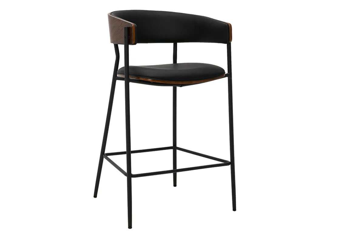 Tabourets de bar design noirs et bois foncé noyer H66.5 cm (lot de 2) DANTE