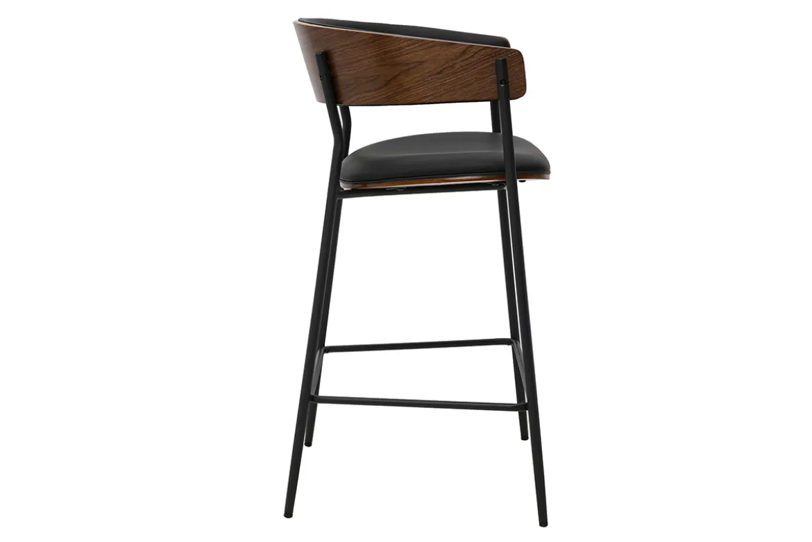 Tabourets de bar design noirs et bois foncé noyer H66.5 cm (lot de 2) DANTE