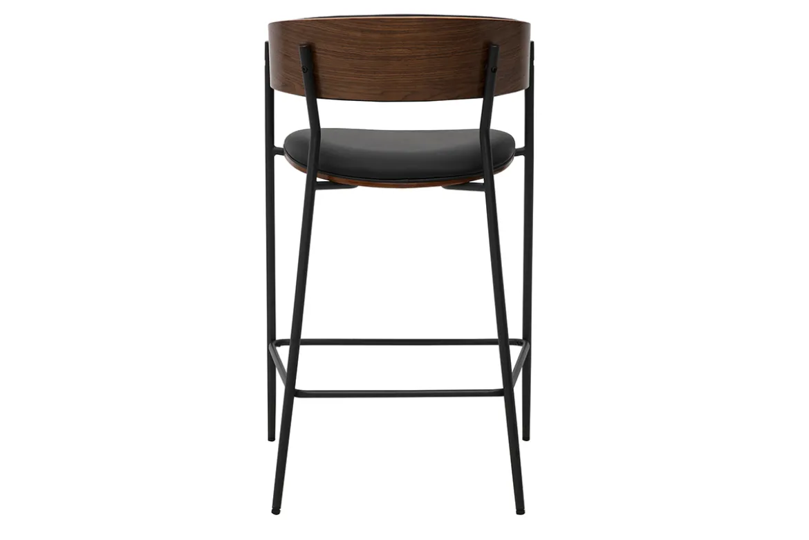 Tabourets de bar design noirs et bois foncé noyer H66.5 cm (lot de 2) DANTE