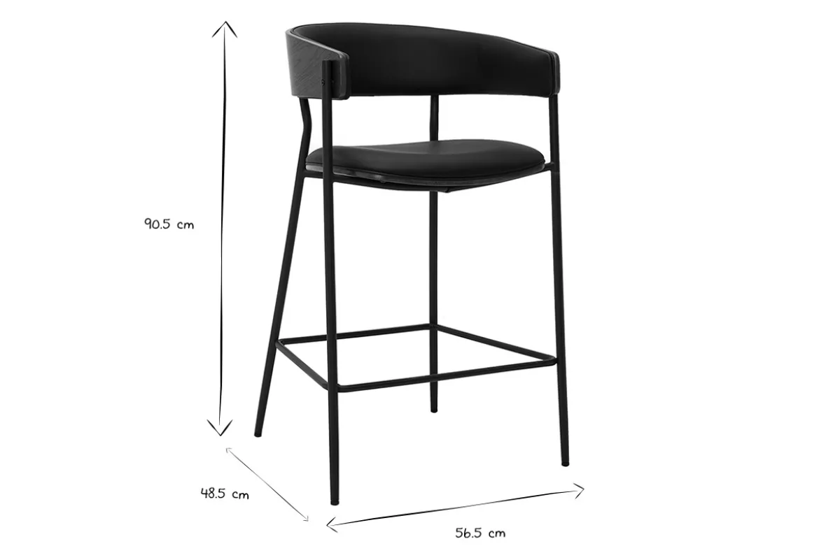 Tabourets de bar design noirs et bois foncé noyer H66.5 cm (lot de 2) DANTE