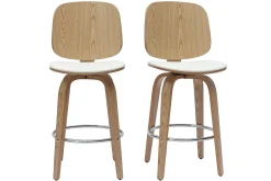 Tabourets de bar design pivotants blancs et bois clair H66 cm (lot de 2) BECK