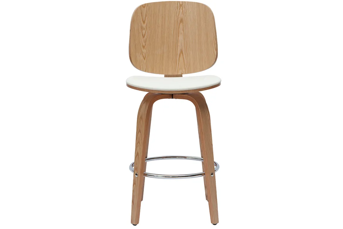 Tabourets de bar design pivotants blancs et bois clair H66 cm (lot de 2) BECK