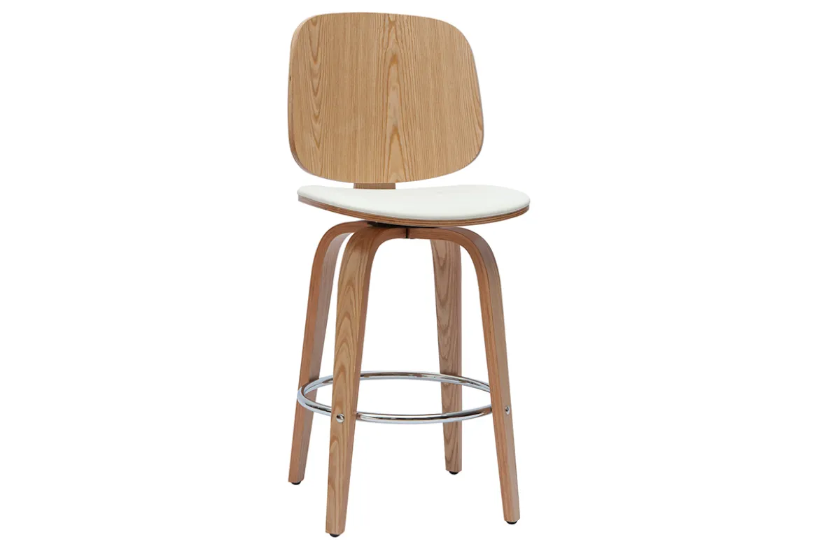 Tabourets de bar design pivotants blancs et bois clair H66 cm (lot de 2) BECK