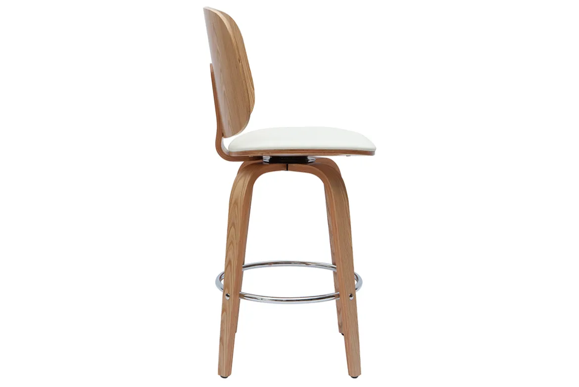 Tabourets de bar design pivotants blancs et bois clair H66 cm (lot de 2) BECK