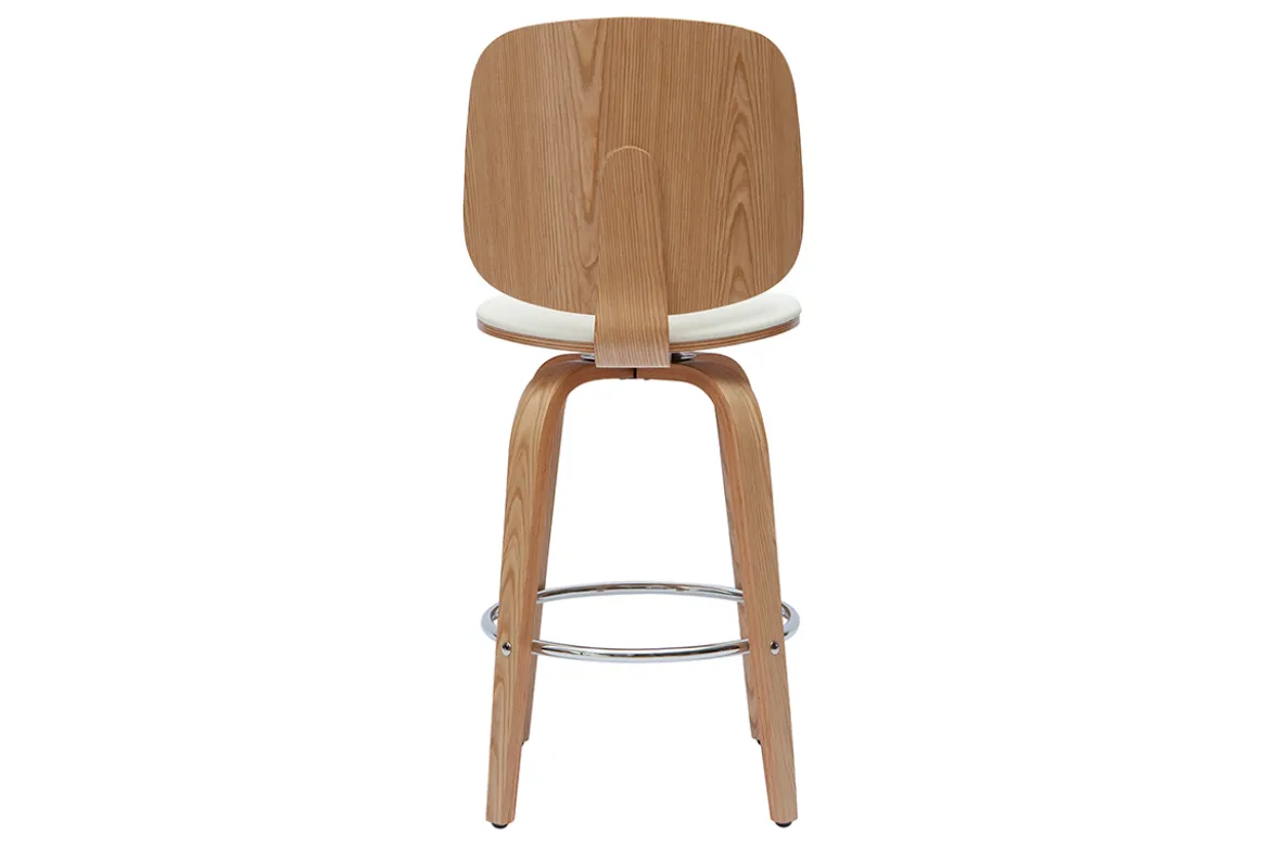 Tabourets de bar design pivotants blancs et bois clair H66 cm (lot de 2) BECK