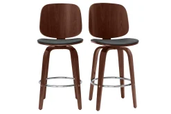 Tabourets de bar design pivotants noirs et noyer H66 cm (lot de 2) BECK