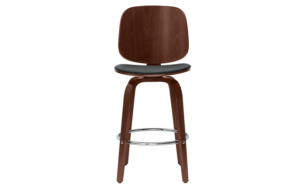 Tabourets de bar design pivotants noirs et noyer H66 cm (lot de 2) BECK