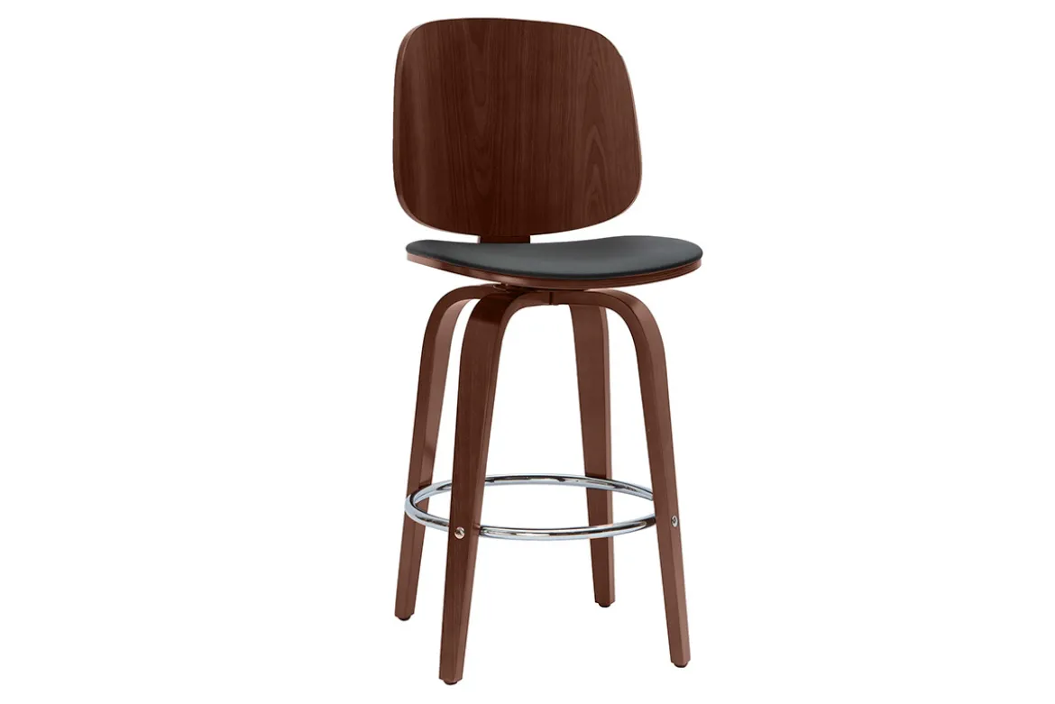 Tabourets de bar design pivotants noirs et noyer H66 cm (lot de 2) BECK