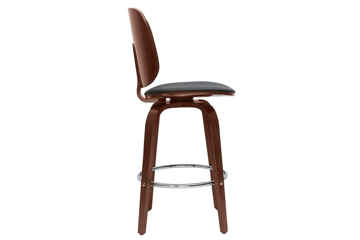 Tabourets de bar design pivotants noirs et noyer H66 cm (lot de 2) BECK